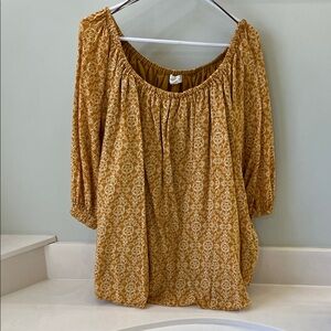 Treasure & Bond Shirred Off-the-Shoulder Floral Mini Dress Mustard Yellow Size M